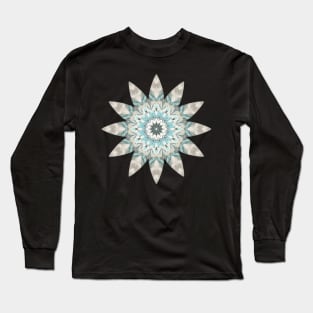 Feather Kaleidoscope Pattern in Soft Blue and Taupe Long Sleeve T-Shirt